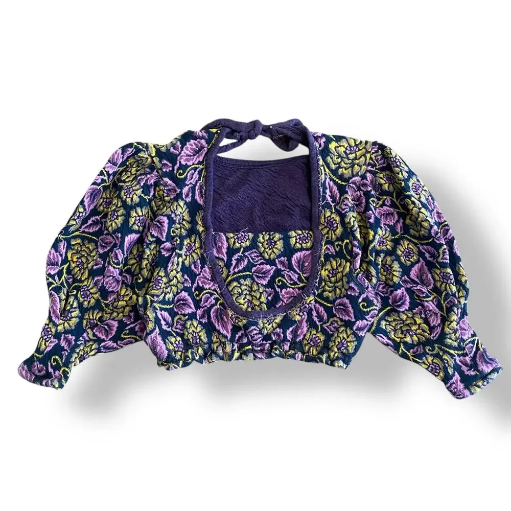 Free People No Ordinary Black Floral Reversible‎ Top Womens Size S Purple Black